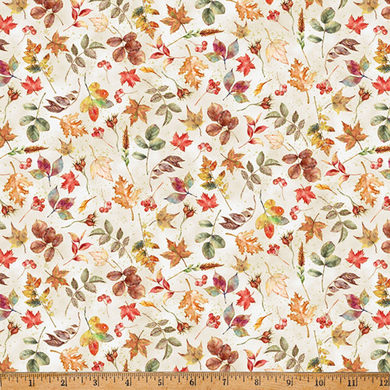 Fabric Hoffman Natural Leaves Harvest Bouquet by the Quarter Yard X5545-20